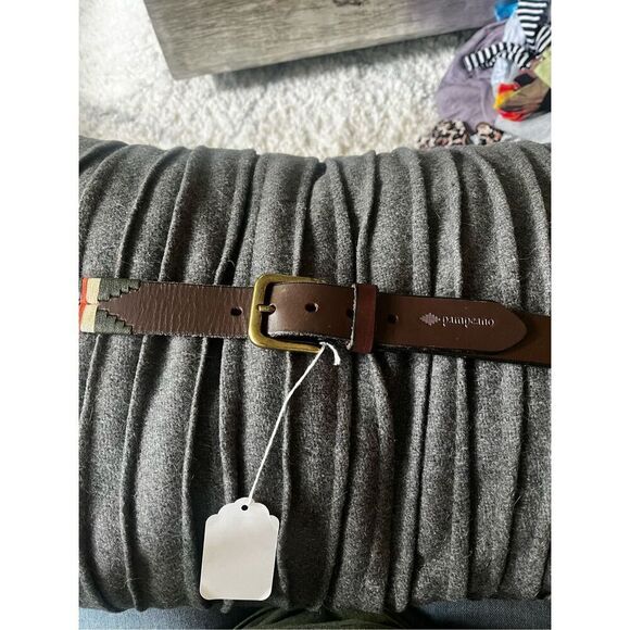 Pampeano Brown Leather Forrest Green Tribal Embroidered Belt sz 115 or 45” NWT - Picture 2 of 7